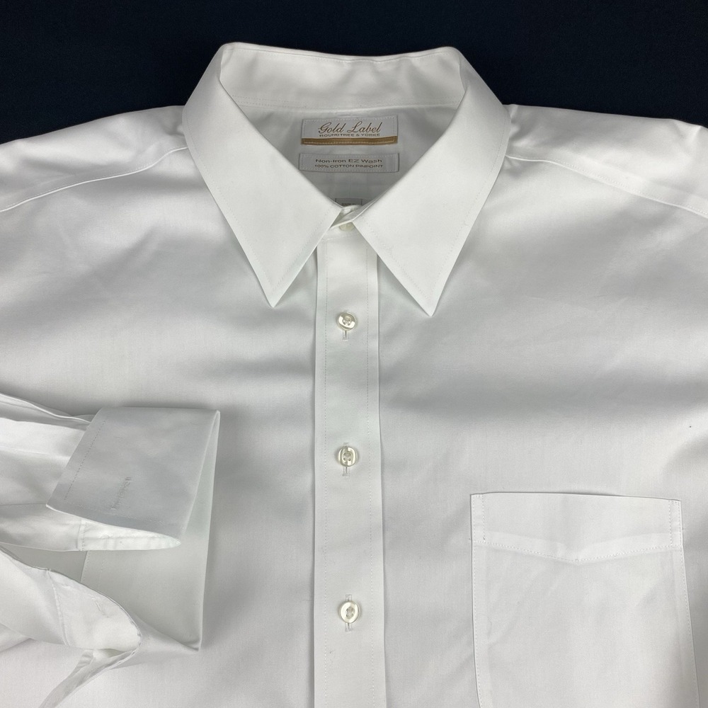 Roundtree & Yorke Gold Label Dress Shirt Mens 18-33 White French Cuffs No Iron